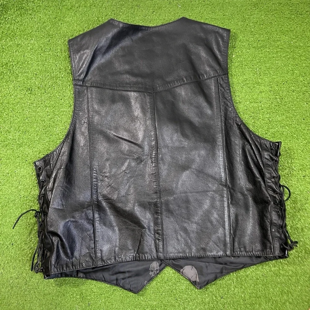 Vintage Street And Steel Leather Vest SZ 52 (2XL) Side Laced Y2K Biker Vest